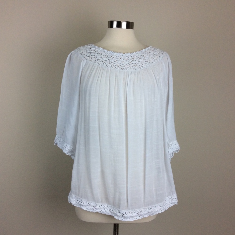 Zac & Rachel White Crochet Trimmed tunic Size 1X